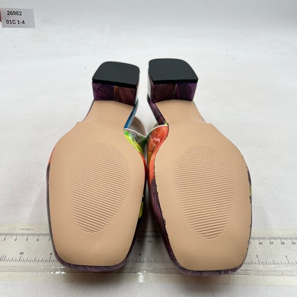 YDN Colorful-feather Square Toe Block Low Heels Slingback Formal Loafer Pump - Picture 7 of 8